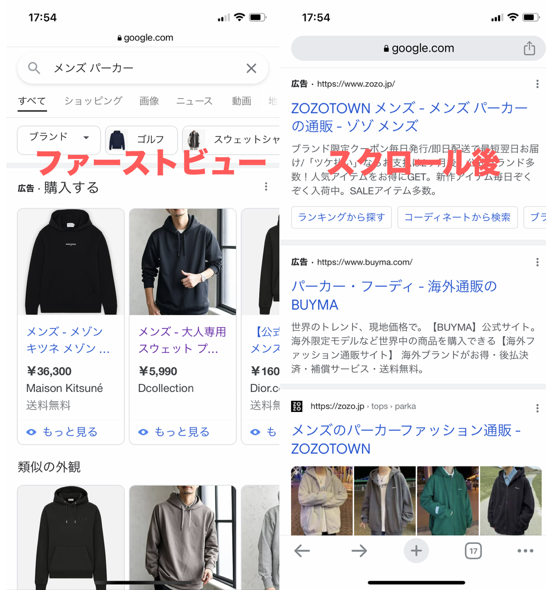 モバイル検索結果でのショッピング広告の占有率