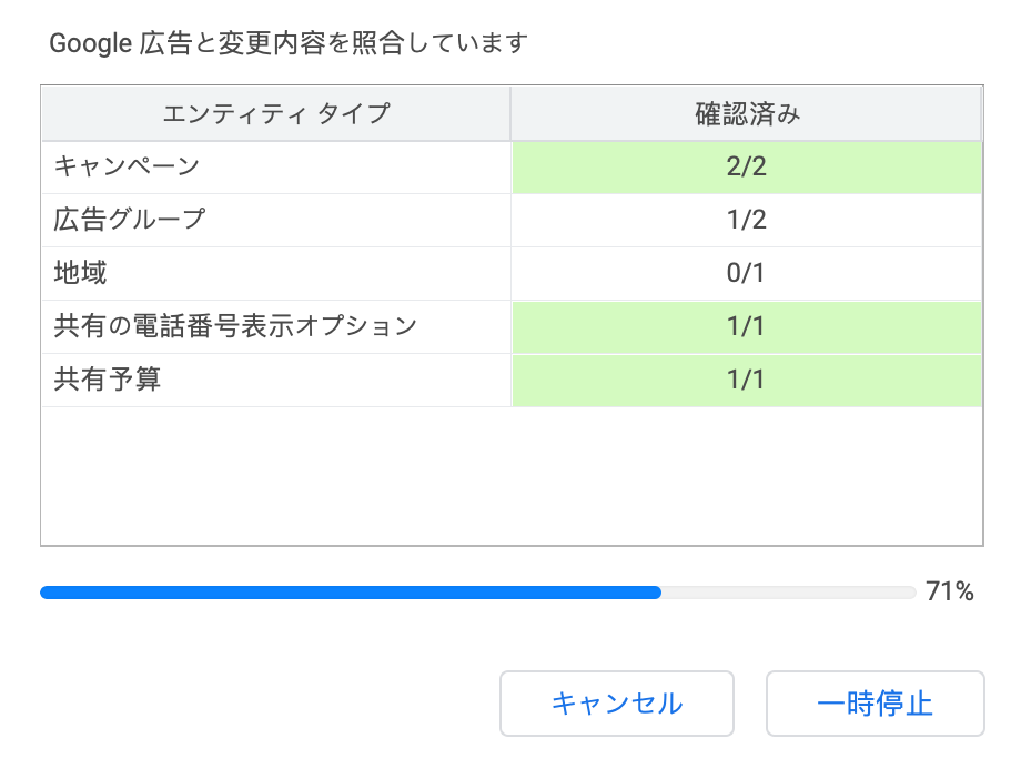エラーが検出された場合の画面