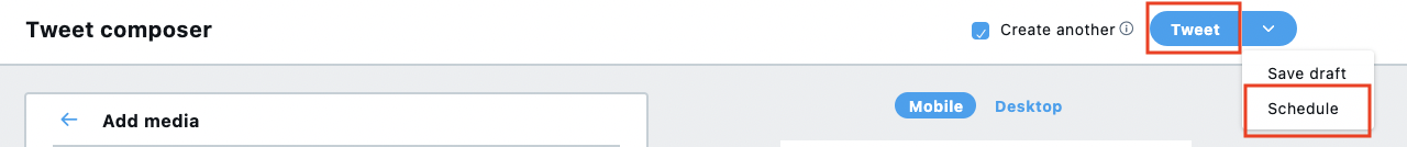 ツイートボタンとスケジュールオプション
