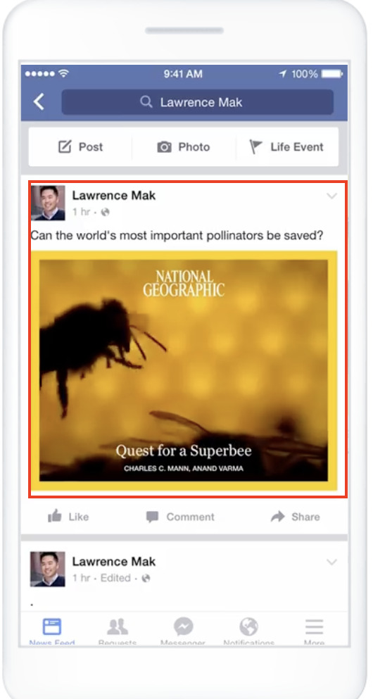 Facebookインスタント記事内の広告表示例