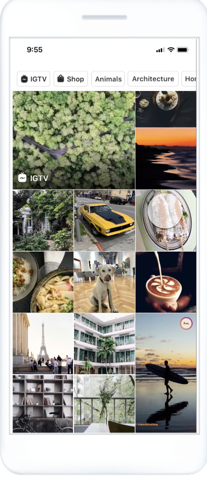 Instagram発見タブの広告表示例