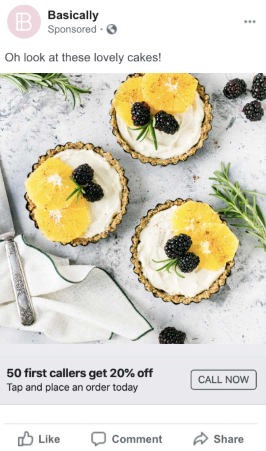 Meta電話発信広告の表示例