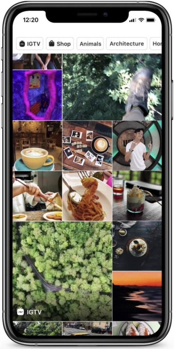Instagramの発見タブのスクリーンショット