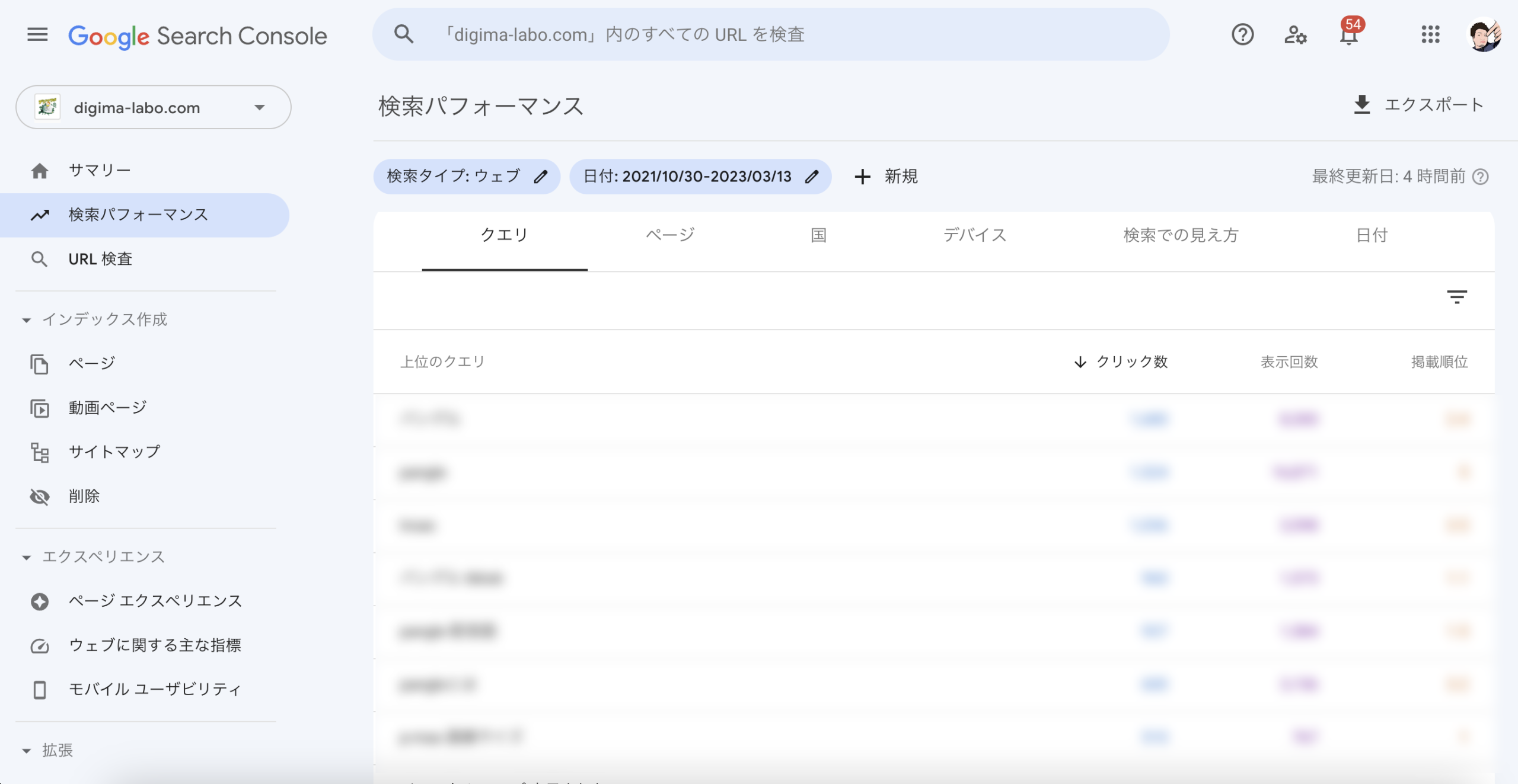 Googleサーチコンソールの検索結果画面