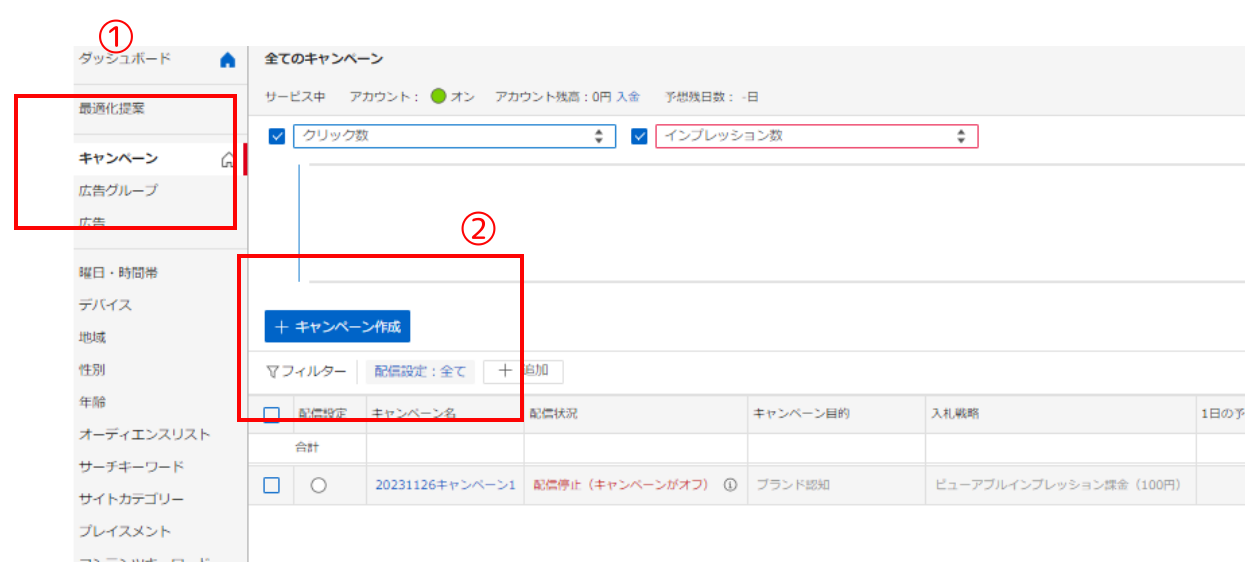 キャンペーン作成画面