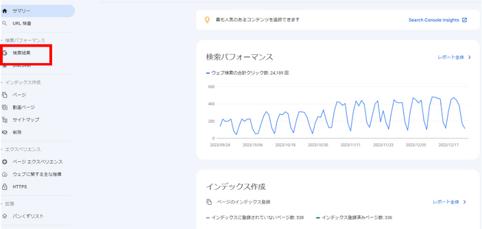 検索パフォーマンスレポートへのアクセス