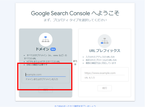 ドメインプロパティの入力欄