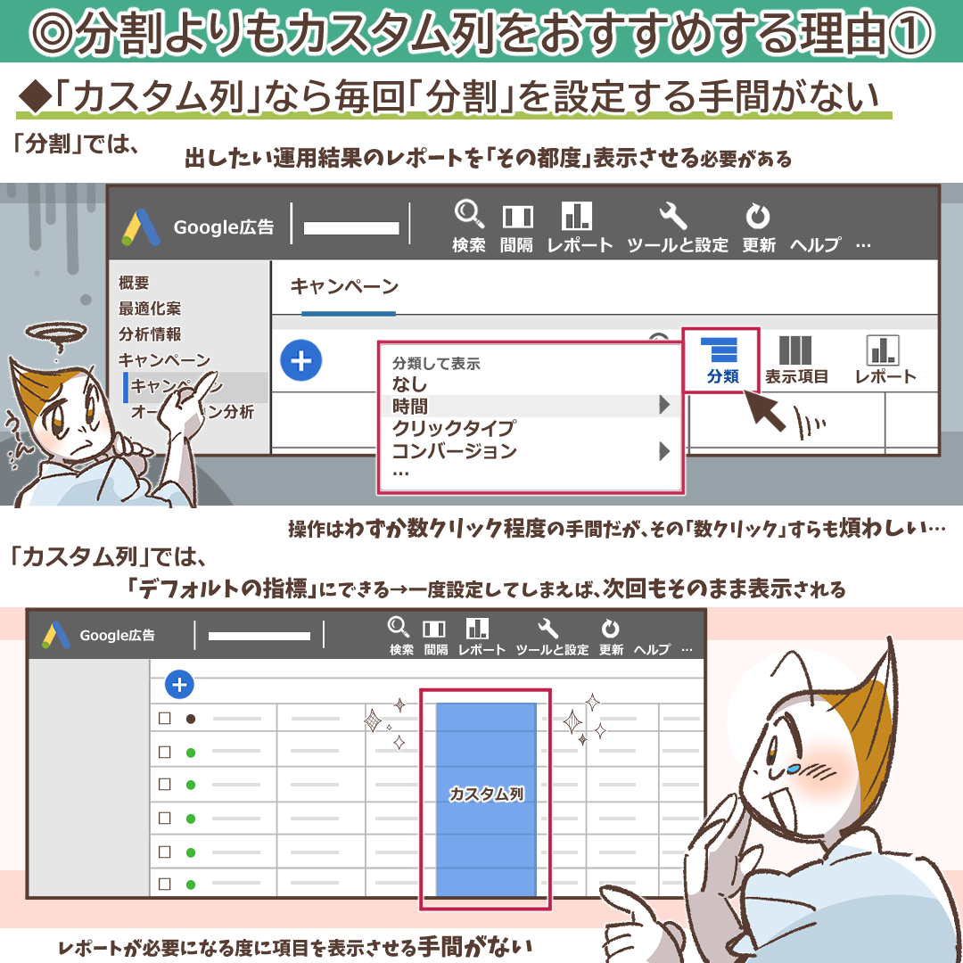 カスタム列の手間のなを示すイラスト