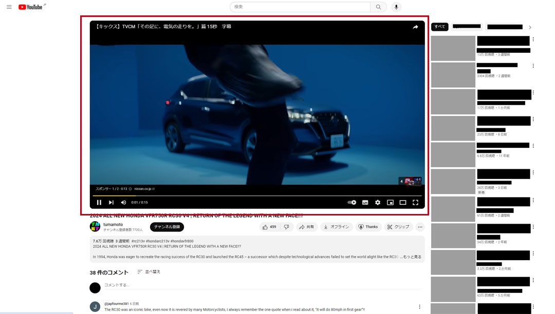YouTubeインストリーム広告の表示例