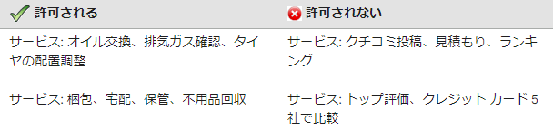 「サービス カタログ」ヘッダーの禁止事項例