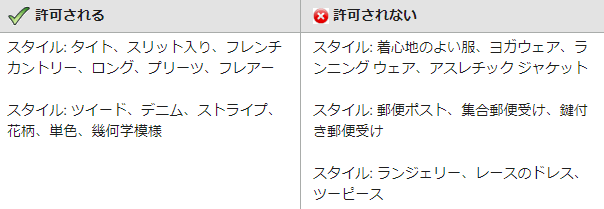 「スタイル」ヘッダーの禁止事項例