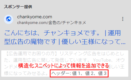 構造化スニペットによる情報追加のイメージ